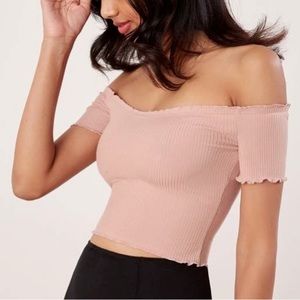 Reformation Willett Off The Shoulder Ribbed CropTop | Blush Pink | Size: S |